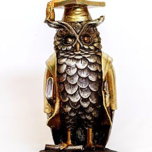 Dr. Owl Lucky Charm with Graduation Cap and Book Statue Animal Figurines Decor